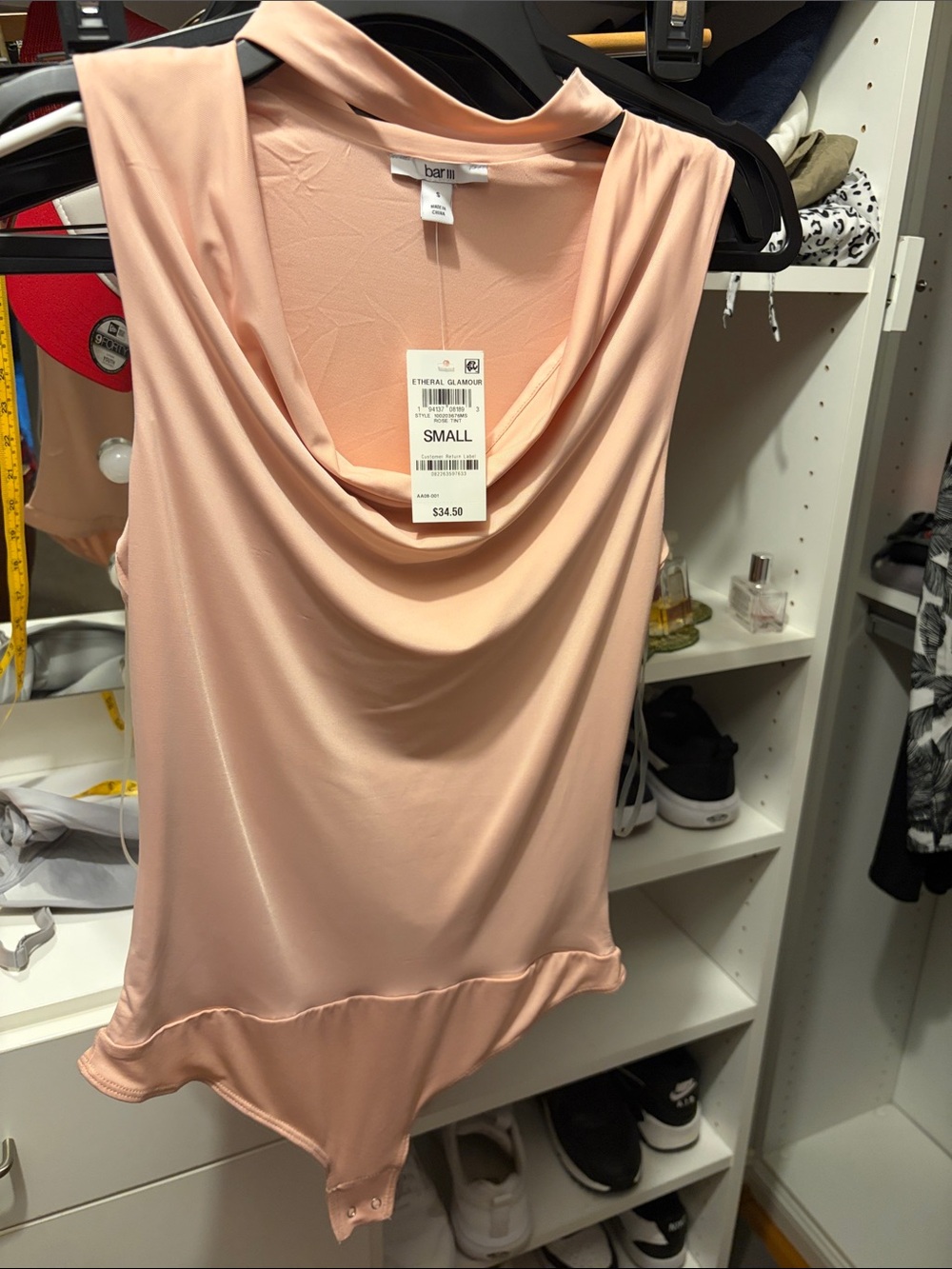 Bar III Blush Pink Drape Neck Sleeveless Bodysuit